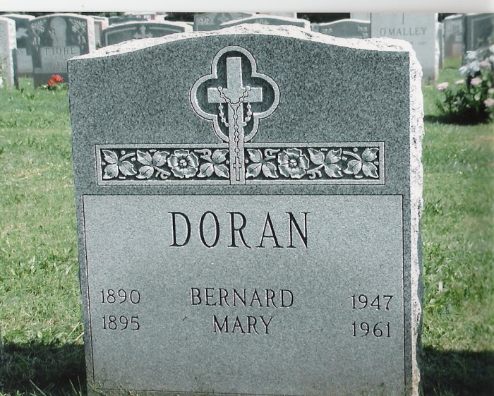 Doran gravestone at Holy Cross Cemetery. Copyright Genealogy Sisters 2016.