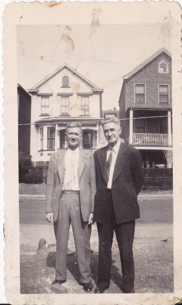Bernard and William John Doran, on Hamilton Street, in Harrison, New Jersey, circa early 1940s.