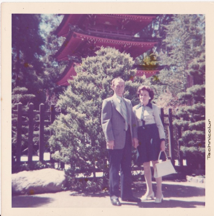 "A pagoda in Golden Cate Park. - Lillian and Peter."