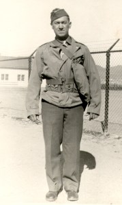 Joseph MIrota. Fort Bliss, TX. Ready to start on Rio Grande Field problem. 1942.