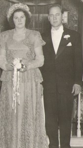 Joseph E. Mirota and Stephanie F. Mosch, wedding day. November 1948.