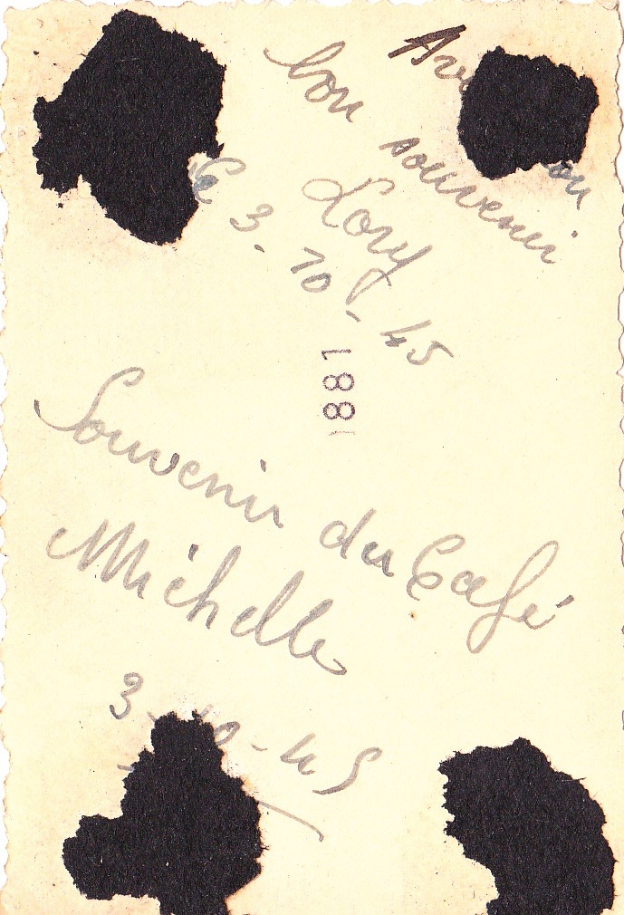 Photograph taken or given to James Doran, in France, 1945 - Back