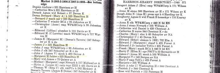 Harrison, Kearny, East Newark, Arlington, North Arlington Directory for 1940. Copied at the Kearny Public Library.