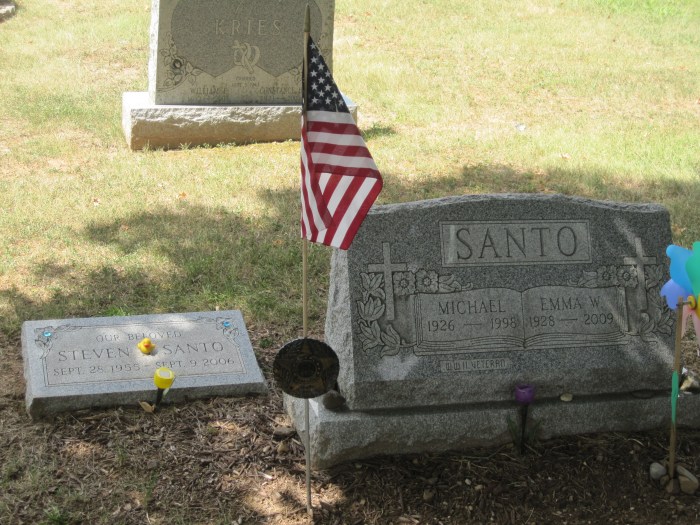 Michael and Emma Santo, and their son, Steven Santos gravestones, Prospect Hill Cemetery, Flemington, NJ