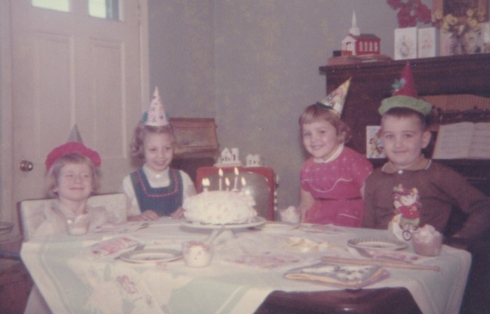 Celebrating my birthday with Diane, Janet, and David - December 1960 - Photograph copyright Genealogy Sisters 2015.