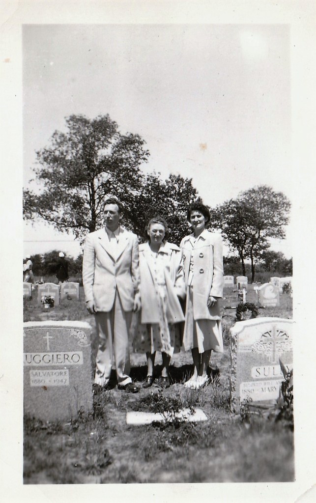 Mary Mahoney Doran with her son, James, and daughter-in-law, Mary, at Holy Cross Cemetery.