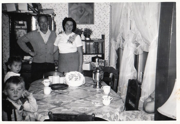 Joseph and Stefie Mosch Mirota celebrating their fifth wedding anniversary - November 1953.