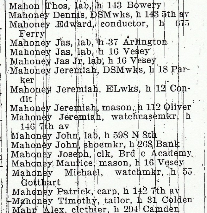 Source:  Holbrook's Directory for Newark, NJ, 1898. 